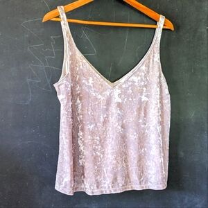 H&M Crushed Velvet Tank Top Camisole Style V Neck Sz L Gray Putty Color